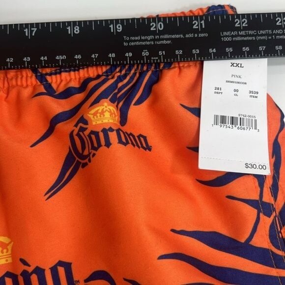 Corona Orange Tropical Swim Trunks w/ Blue Palm Leaf Print Mens Size 2XL - Picture 6 of 7